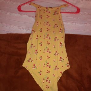 high neck floral yellow and pink body suit